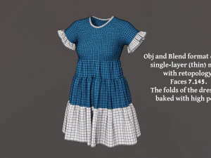 Woman dress with cascading ruffles 3D Model