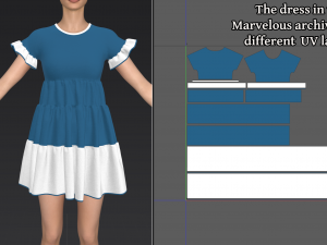 Woman dress with cascading ruffles Modello 3D