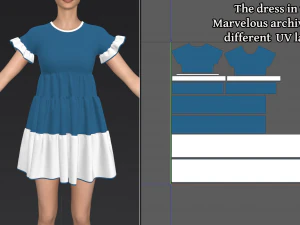 Woman dress with cascading ruffles 3D Model
