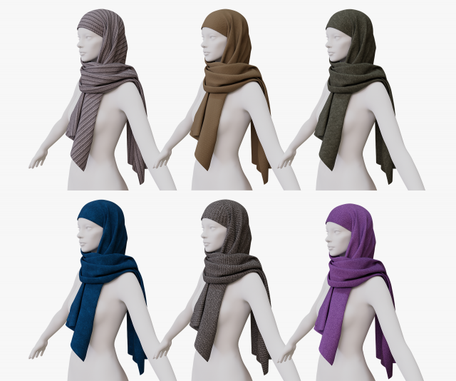 Medieval and winter long shawl 3D Model .c4d .max .obj .3ds .fbx .stl .blend