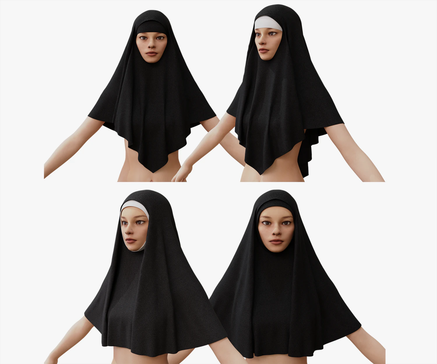 Nuns veil wimple 3D Model .c4d .max .obj .3ds .fbx .stl .blend