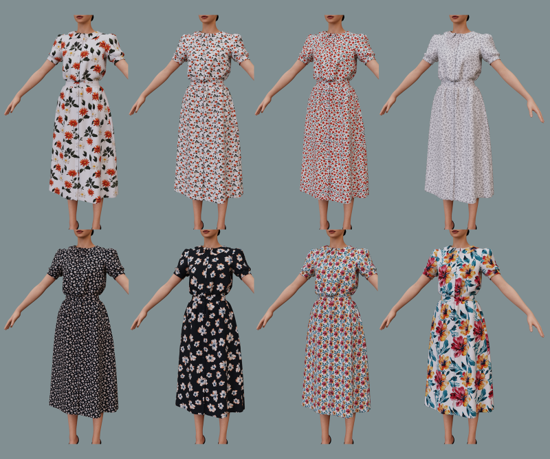 Retro floral dress Model 3D .c4d .max .obj .3ds .fbx .stl .blend 