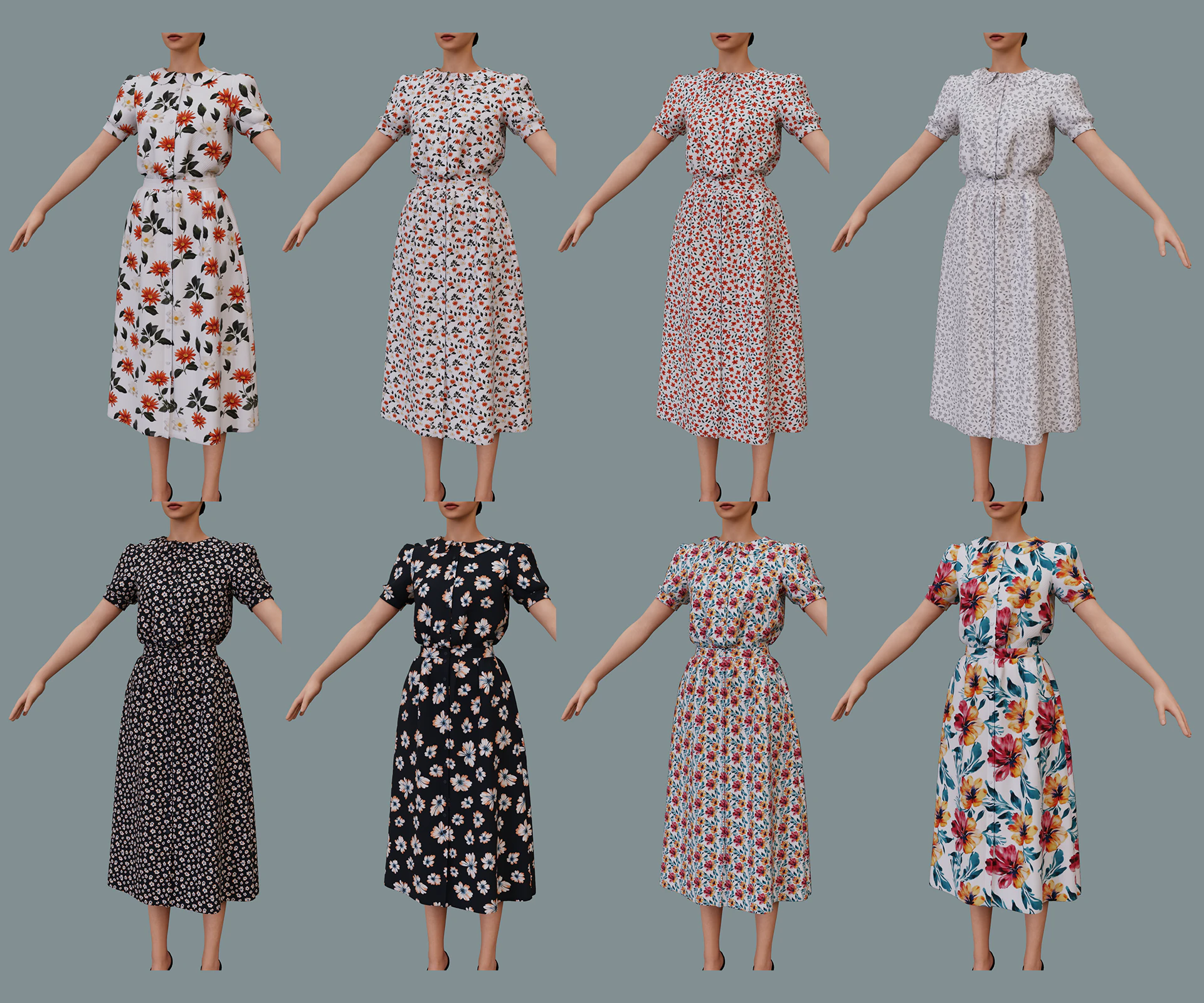 Retro floral dress 3D Model .c4d .max .obj .3ds .fbx .stl .blend 