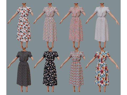 Retro floral dress 3D Model
