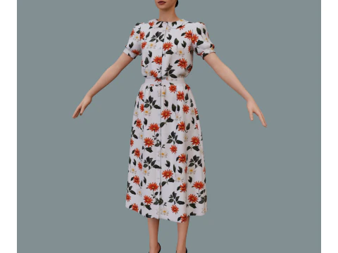 Retro floral dress 3D Model