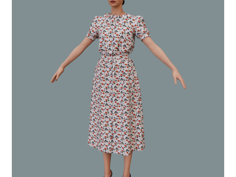 Retro floral dress Model 3D