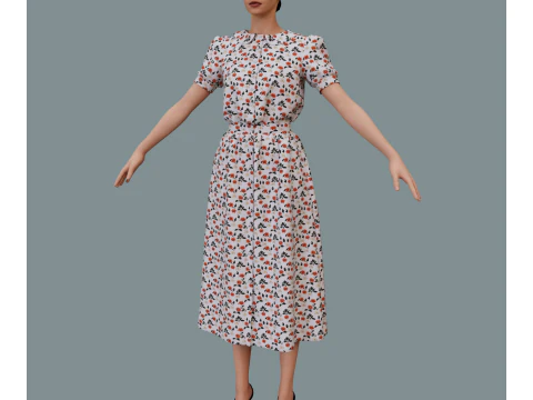 Retro floral dress 3D Model