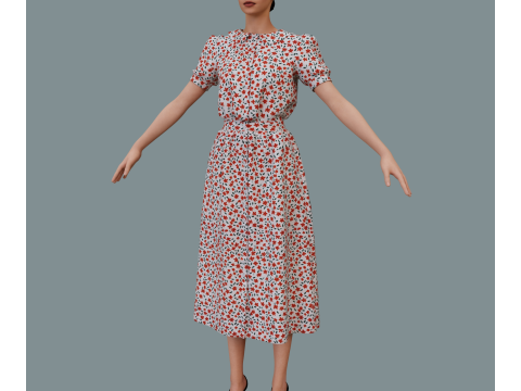 Retro floral dress Model 3D