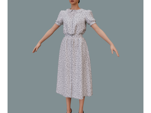 Retro floral dress Model 3D