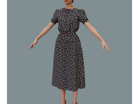 Retro floral dress Model 3D