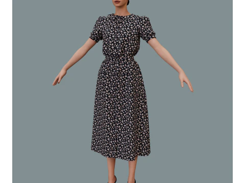 Retro floral dress 3D Model
