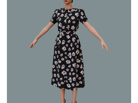 Retro floral dress Model 3D