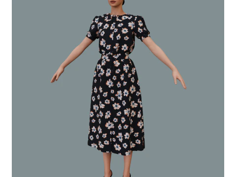 Retro floral dress 3D Model