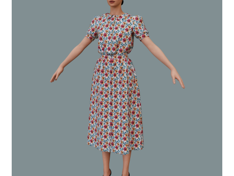 Retro floral dress Model 3D