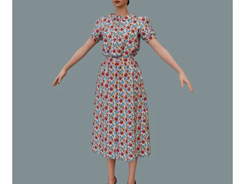 Retro floral dress 3D Model