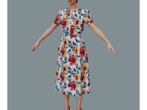 Retro floral dress Model 3D