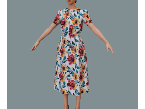 Retro floral dress 3D Model