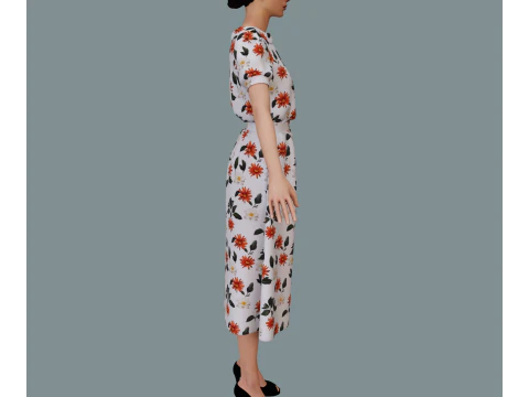Retro floral dress 3D Model
