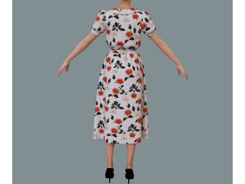 Retro floral dress Model 3D