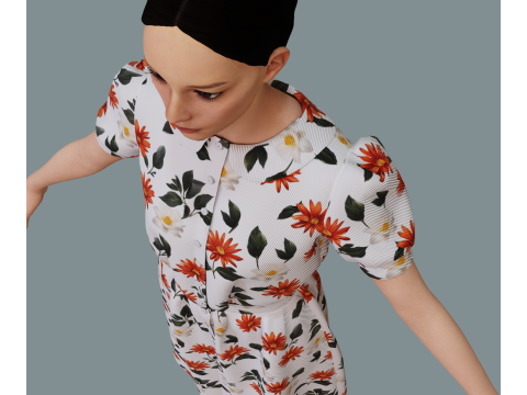 Retro floral dress Model 3D