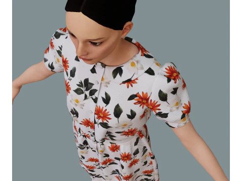 Retro floral dress 3D Model