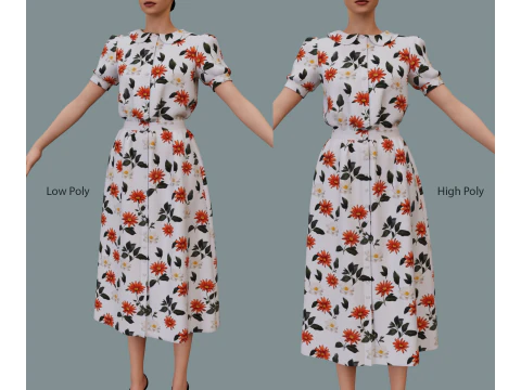 Retro floral dress 3D Model