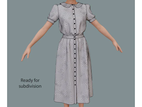 Retro floral dress 3D Model