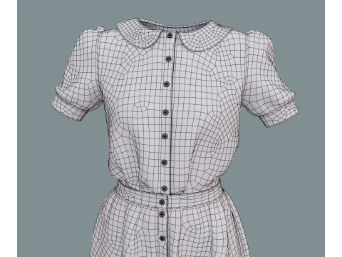 Retro floral dress 3D Model