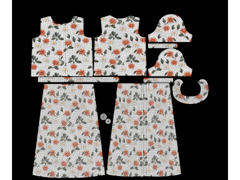 Retro floral dress Model 3D