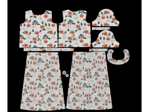 Retro floral dress 3D Model