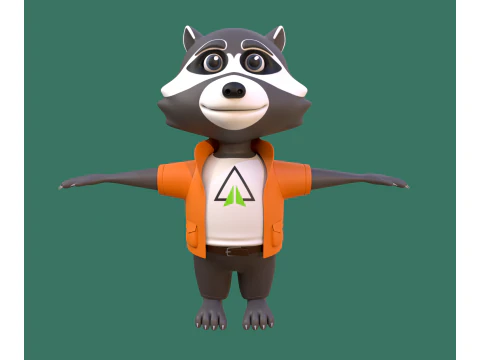 Mapache de dibujos animados en ropa Modelo 3D