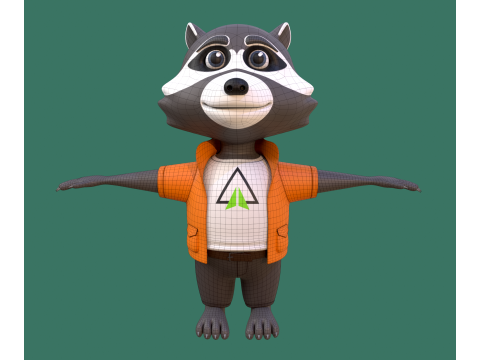 Cartoon raccoon in clothes 3D Модель