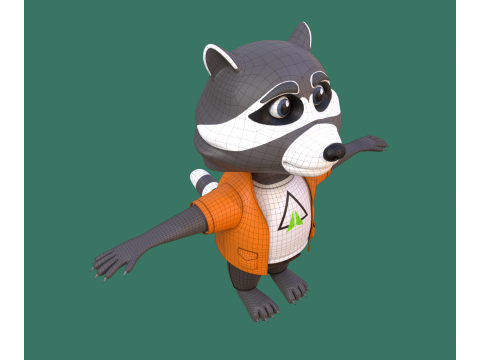 Cartoon raccoon in clothes 3D Модель