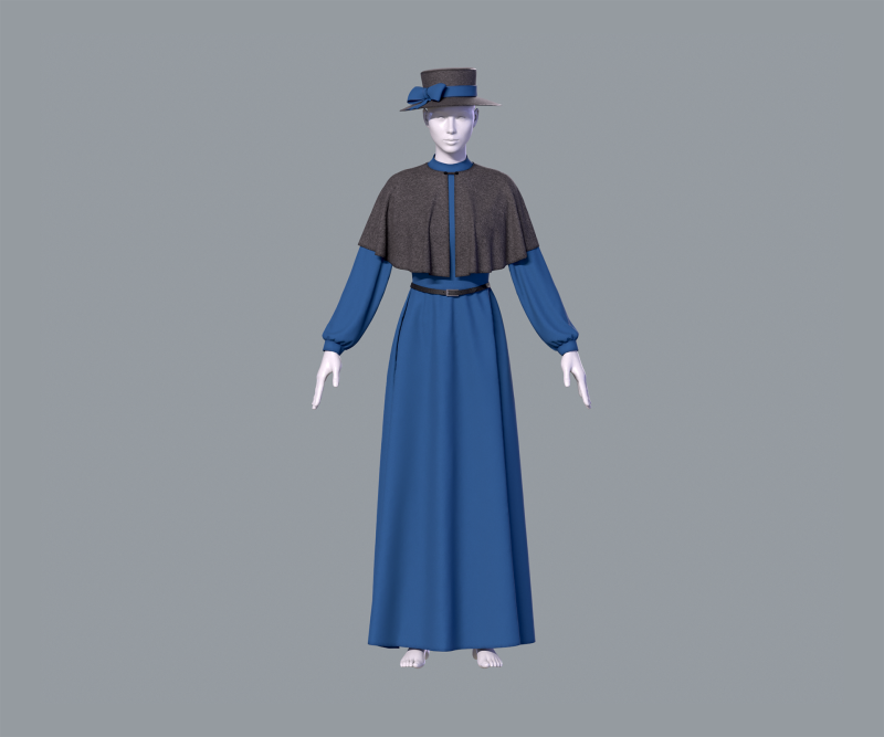 Victorian dress with hat 3D Model .c4d .max .obj .3ds .fbx .stl .blend