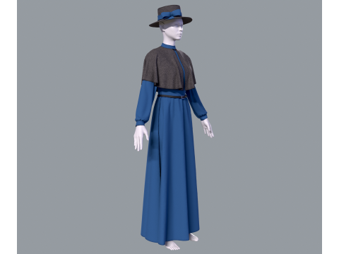 Victorian dress with hat 3D Model