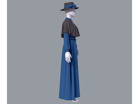 Victorian dress with hat 3D Model