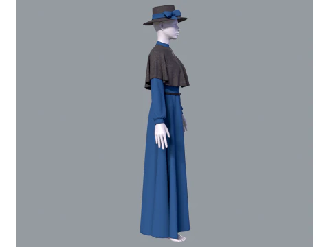 Victorian dress with hat 3D Model