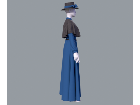 Victorian dress with hat 3D Model
