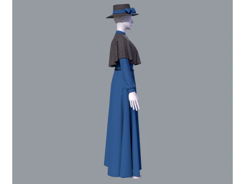 Victorian dress with hat 3D Model