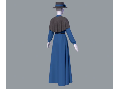 Victorian dress with hat 3D Model