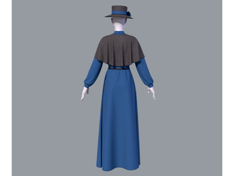 Victorian dress with hat 3D Model