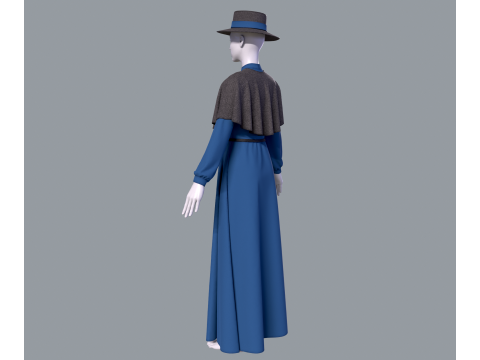 Victorian dress with hat 3D Model