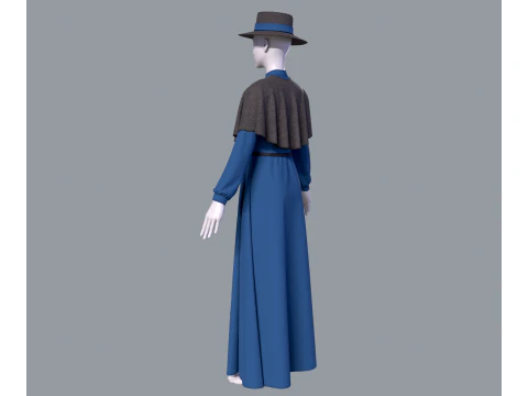 Victorian dress with hat 3D Model