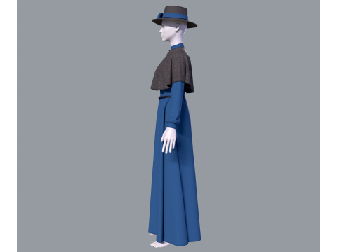 Victorian dress with hat 3D Model