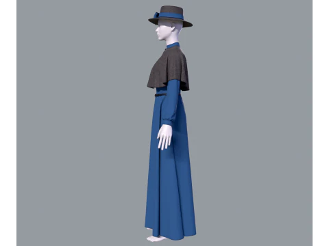 Victorian dress with hat 3D Model