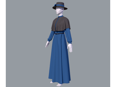 Victorian dress with hat 3D Model