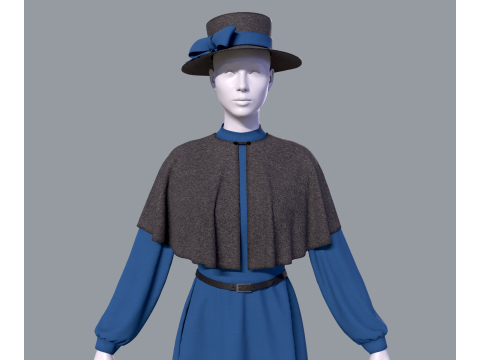 Victorian dress with hat 3D Model