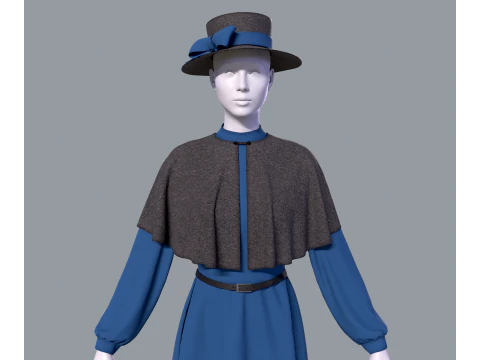 Victorian dress with hat 3D Model