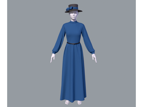 Victorian dress with hat 3D Model