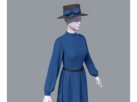 Victorian dress with hat 3D Model